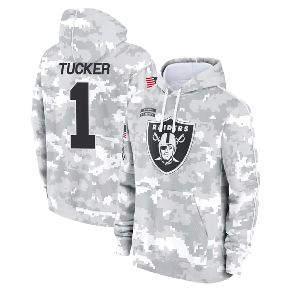 Jdoa LV.Raiders #1 Tre Tucker Player Arctic Camo Salute to Service Hoodies Limited Game Stitched Jerseys