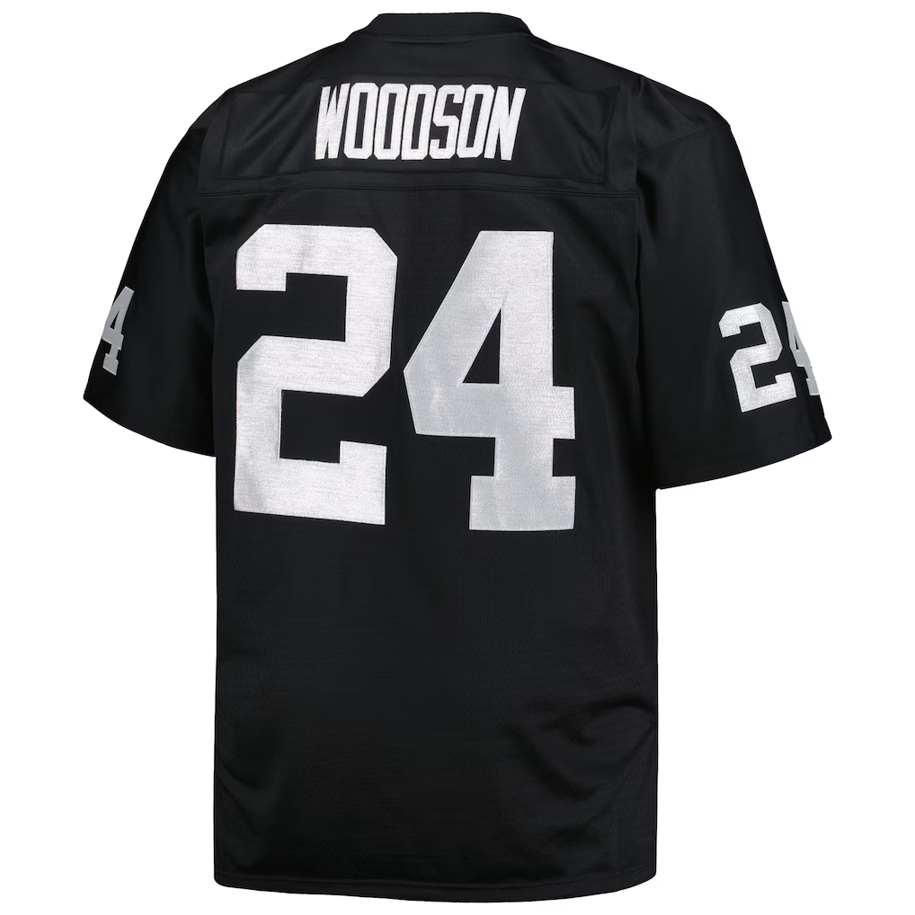 Jdoa LV.Raiders #24 Charles Woodson Mitchell & Ness Black Big & Tall 1998 Retired Player Replica Jersey