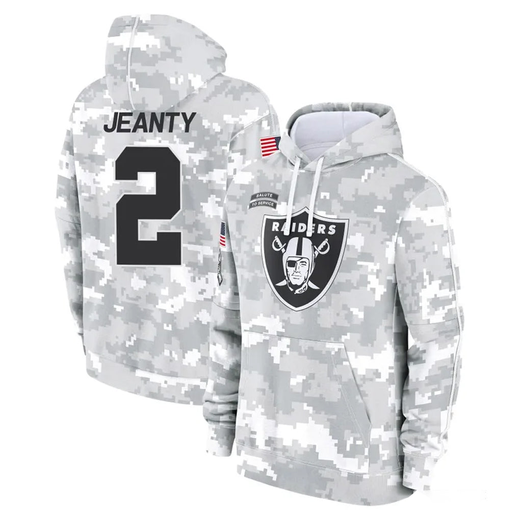 Jdoa LV.Raiders #2 Ashton Jeanty Player Arctic Camo Salute to Service Hoodies Limited Game Stitched Jerseys