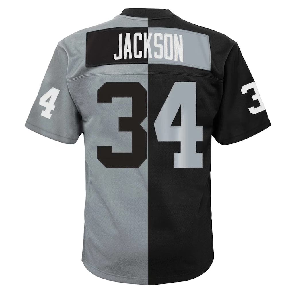 Jdoa LV.Raiders #34  Bo Jackson Mitchell & Ness BlackSilver Big & Tall Split Legacy Retired Player Replica Jersey