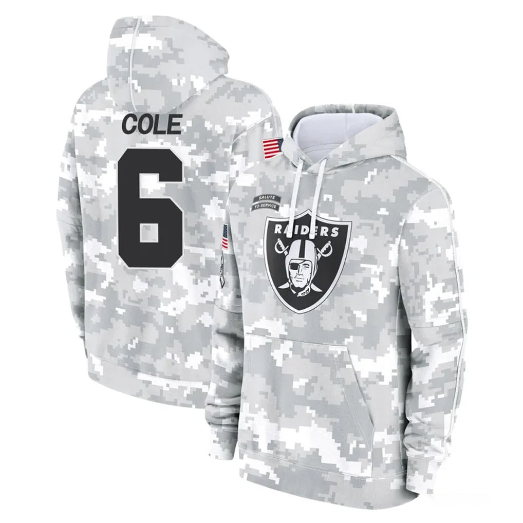 Jdoa LV.Raiders #6 A.J. Cole Player Arctic Camo Salute to Service Hoodies Limited Game Stitched Jerseys