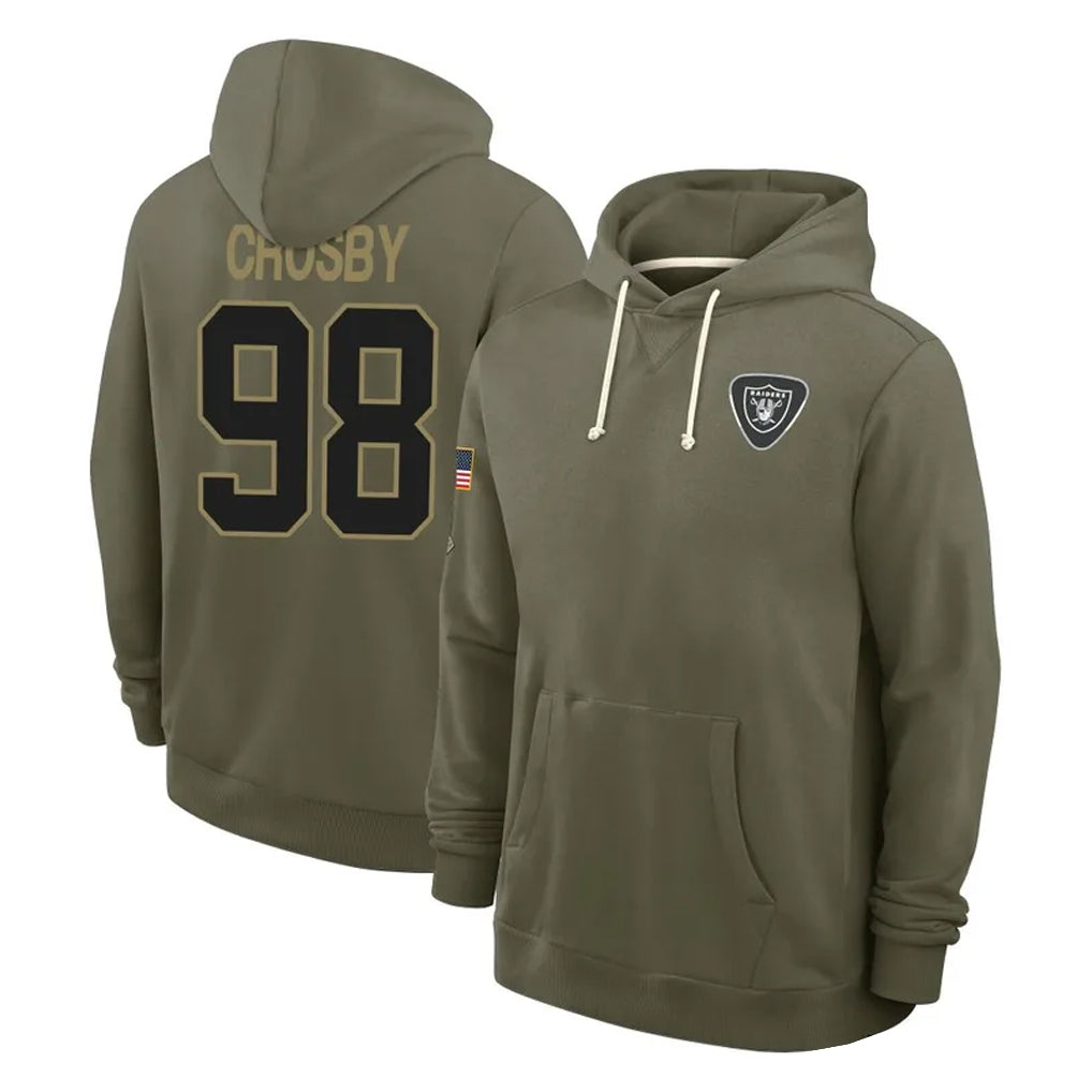 Jdoa LV.Raiders #98 Maxx Crosby Player Olive Salute to Service Pullover Hoodies Limited Stitched Jerseys