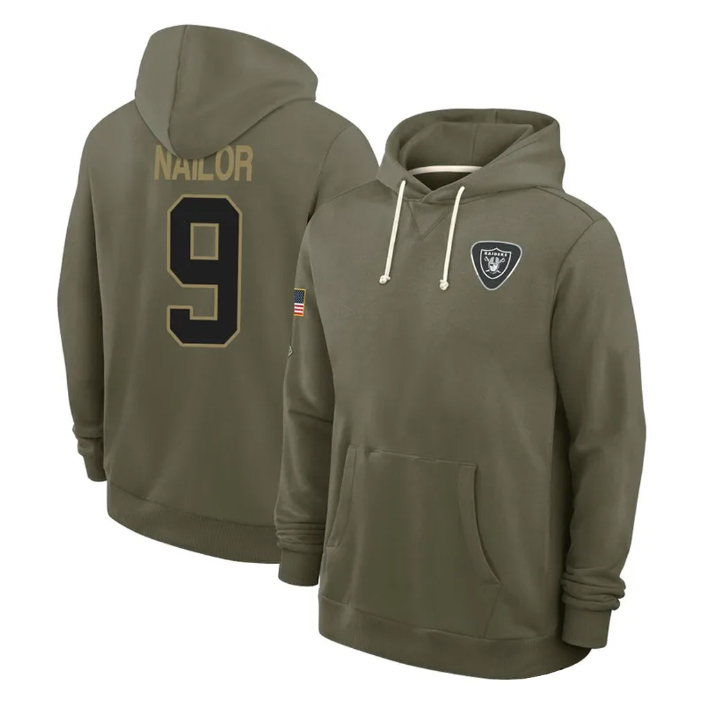 Jdoa LV.Raiders #9 Jalen Nailor Player Olive Salute to Service Pullover Hoodies Limited Stitched Jerseys
