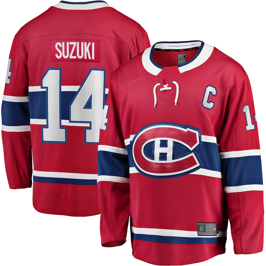 Jdoa M.Canadiens #14 Nick Suzuki Red Home Captain Patch Breakaway Player Jerseys