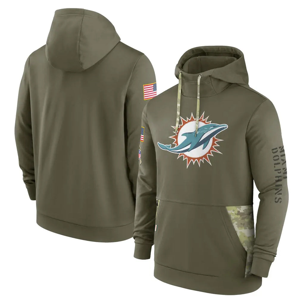 Jdoa M.Dolphins Olive Salute to Service Pullover Hoodies Home Game Blank Player Stitched Jerseys