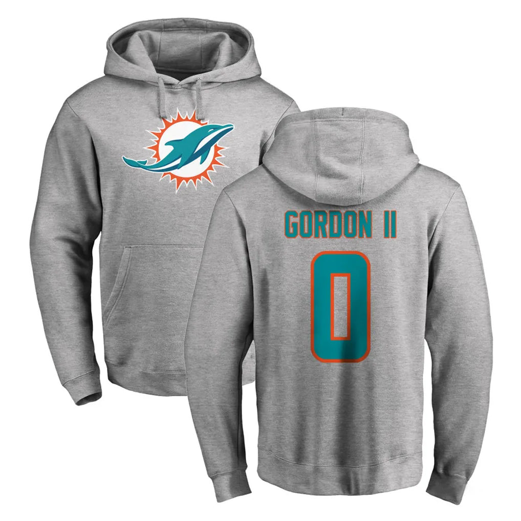 Jdoa M.Dolphins #0 Ollie Gordon II Player Gray LOGO Pullover Hoodies Limited Stitched Jerseys