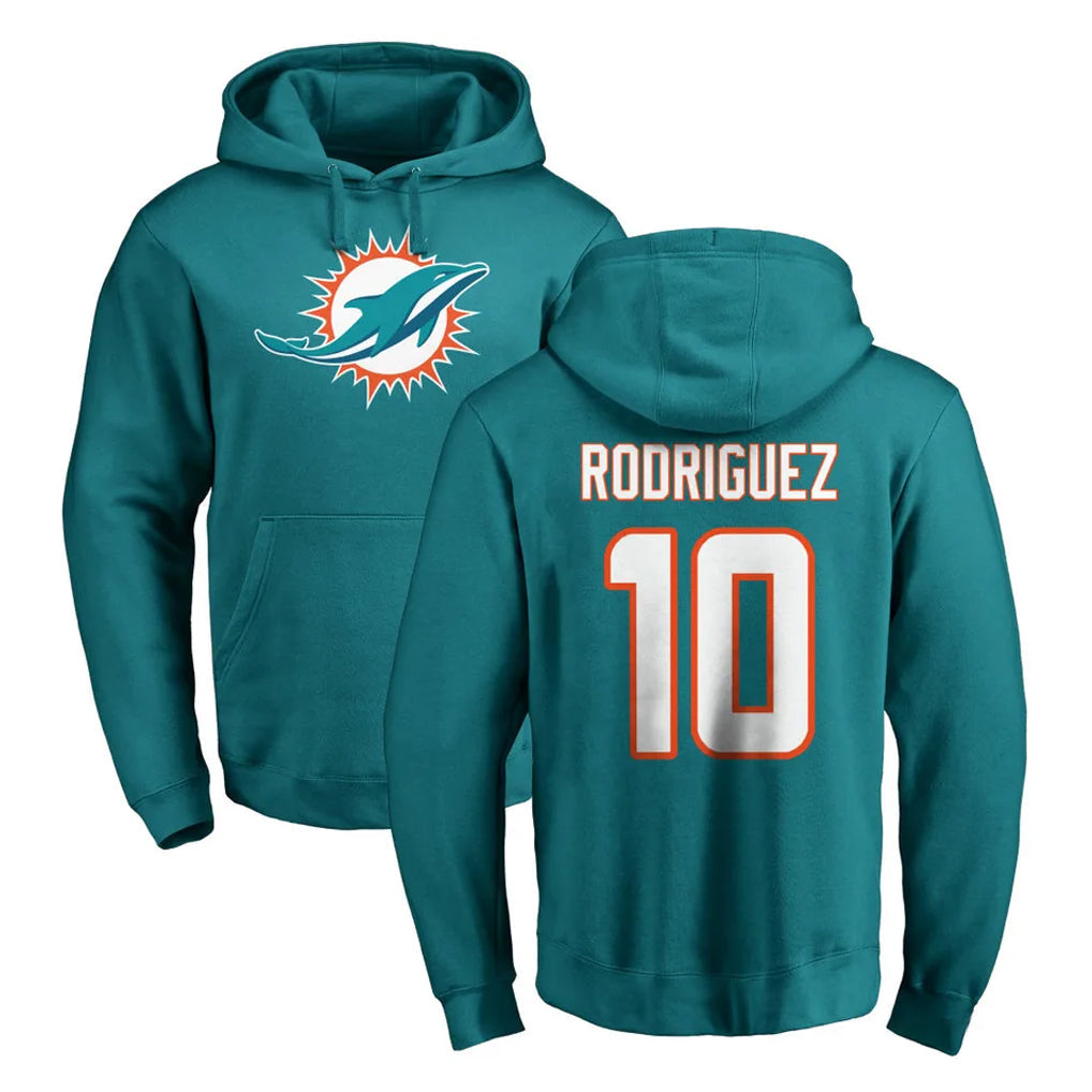 Jdoa M.Dolphins #10 Jacob Rodriguez Player Aqua LOGO Pullover Hoodies Limited Stitched Jerseys