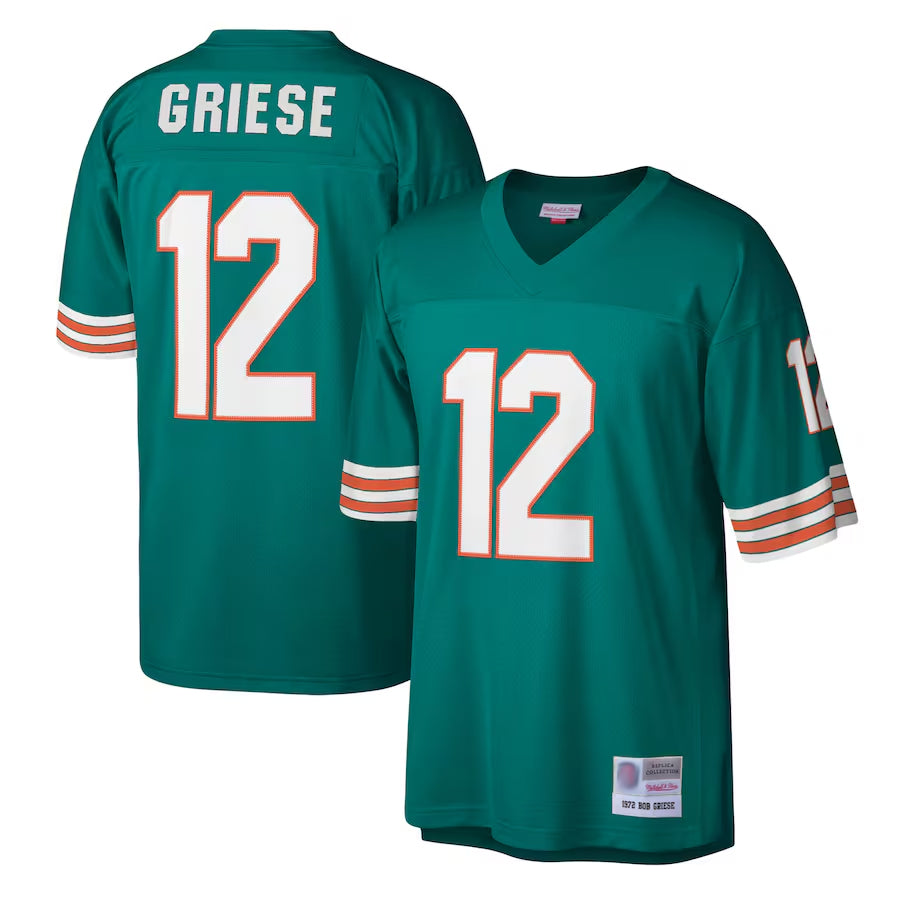 Jdoa M.Dolphins #12 Bob Griese Player Mitchell & Ness Aqua Legacy Replica Stitched Jerseys