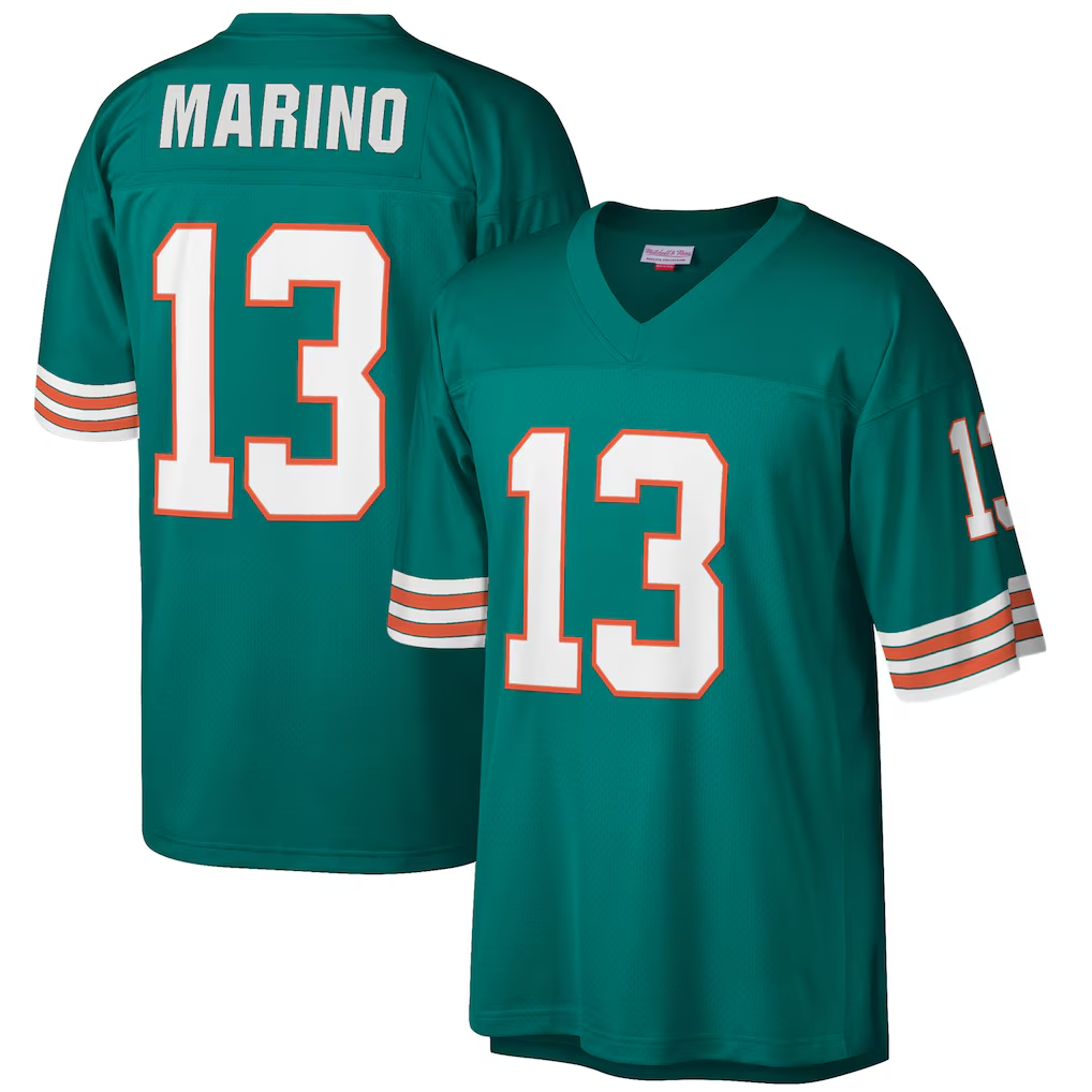 Jdoa M.Dolphins #13 Dan Marino Mitchell & Ness Aqua Big & Tall 1984 Retired Player Replica Stitched Jerseys