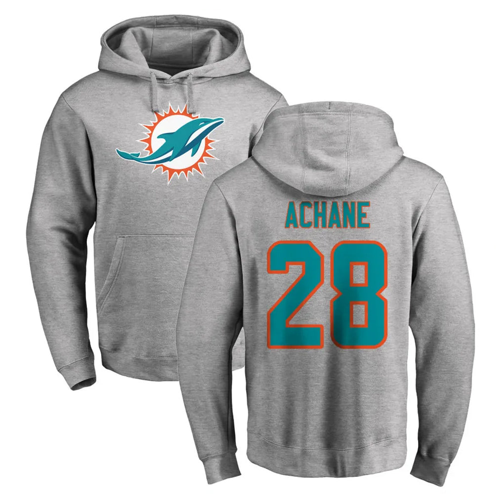 Jdoa M.Dolphins #28 De'Von Achane Player Gray LOGO Pullover Hoodies Limited Stitched Jerseys