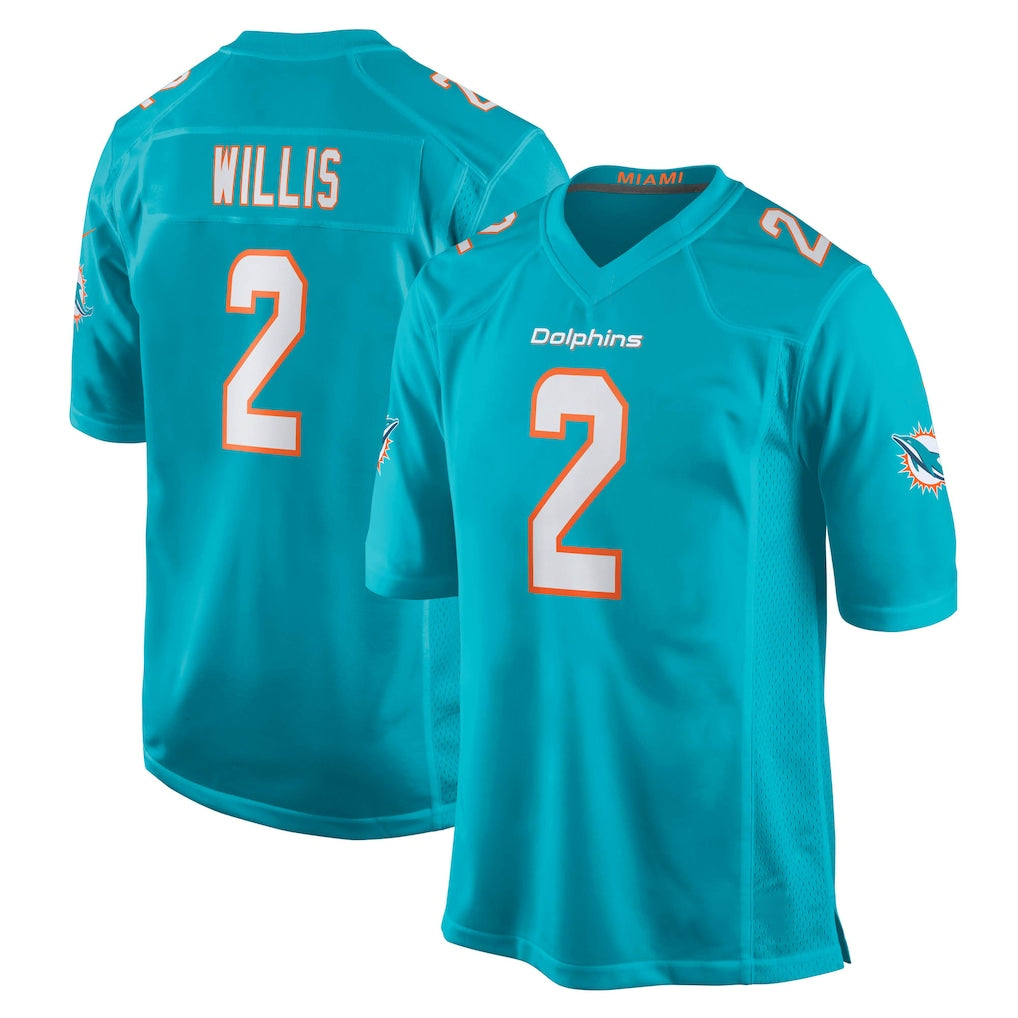 Jdoa M.Dolphins #2 Malik Willis Player Aqua Home Game Stitched Jerseys
