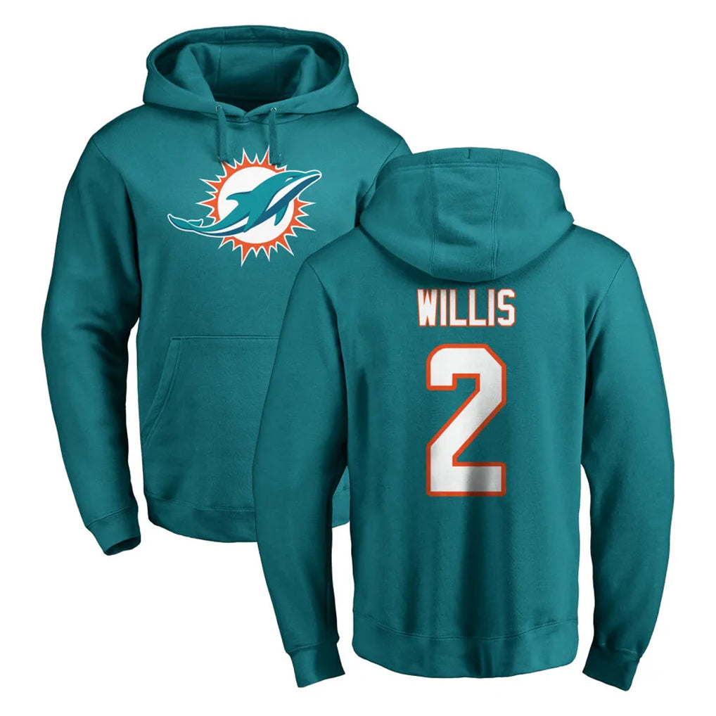 Jdoa M.Dolphins #2 Malik Willis Player Aqua LOGO Pullover Hoodies Limited Stitched Jerseys