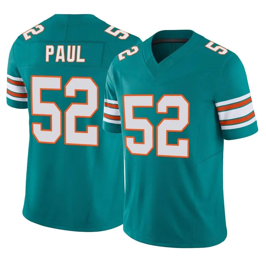Jdoa M.Dolphins #52 Patrick Paul Player Aqua Limited Alternate Vapor F.U.S.E. Home Game Stitched Jerseys