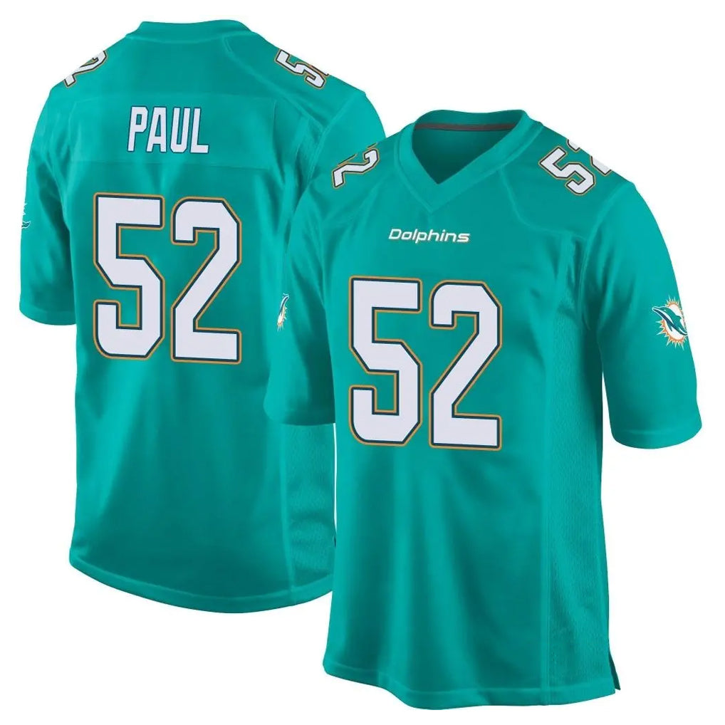 Jdoa M.Dolphins #52 Patrick Paul Player Aqua Team Color Home Game Stitched Jerseys