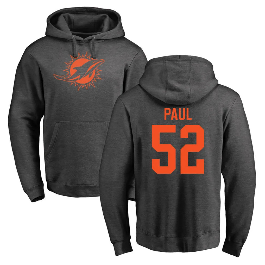 Jdoa M.Dolphins #52 Patrick Paul Player Darkgray Pullover Hoodies Limited Stitched Jerseys