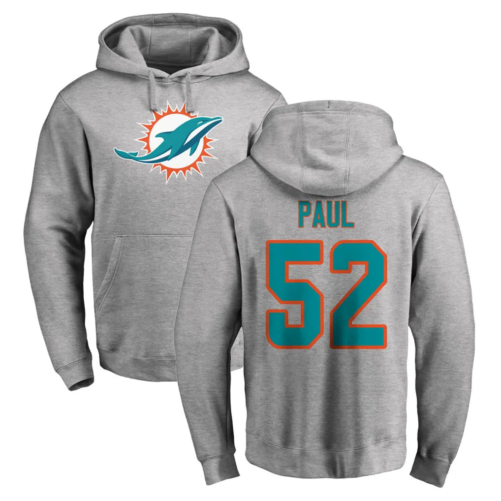 Jdoa M.Dolphins #52 Patrick Paul Player Gray LOGO Pullover Hoodies Limited Stitched Jerseys