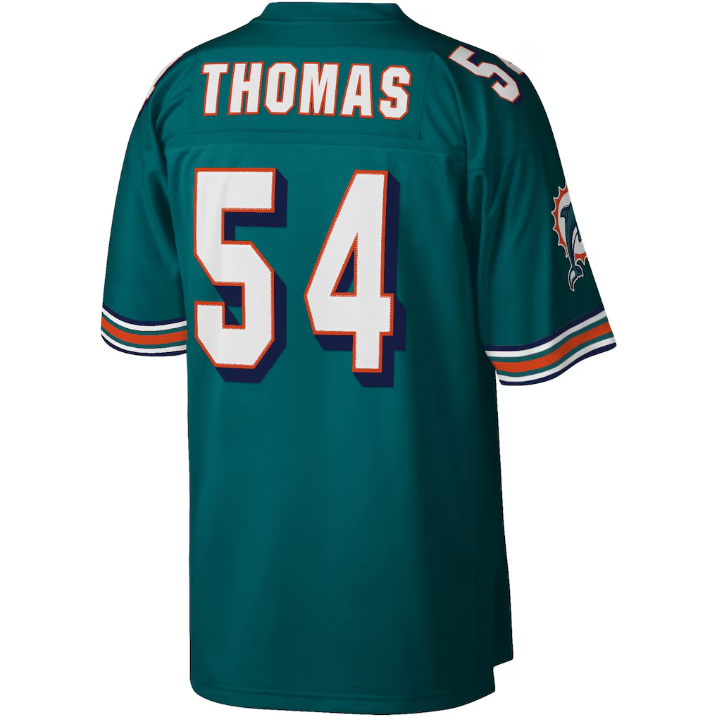 Jdoa M.Dolphins #54 Zach Thomas Mitchell & Ness Aqua Legacy Replica Stitched Puhic Jersey