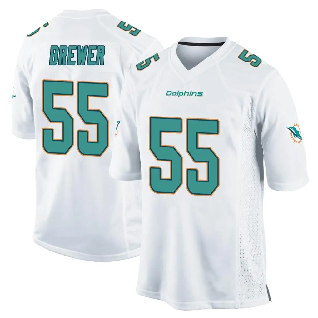 Jdoa M.Dolphins #55 Aaron Brewer Player White Home Game Stitched Jerseys