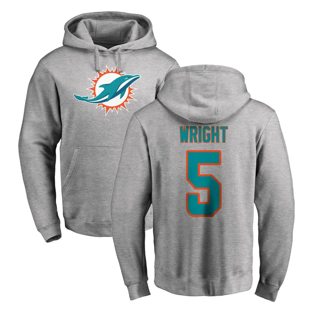 Jdoa M.Dolphins #5 Jaylen Wright Player Gray LOGO Pullover Hoodies Limited Stitched Jerseys