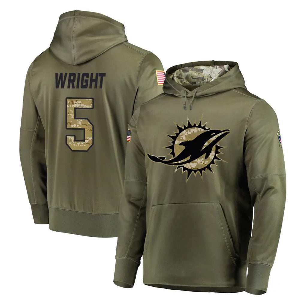 Jdoa M.Dolphins #5 Jaylen Wright Player Olive Salute to Service Pullover Hoodies Home Game Stitched Jerseys