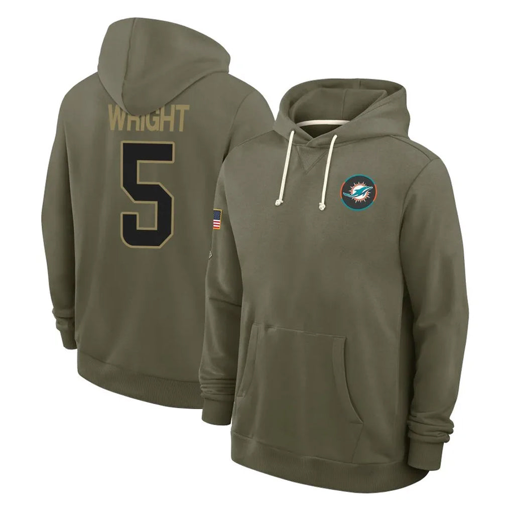 Jdoa M.Dolphins #5 Jaylen Wright Player Olive Salute to Service Pullover Hoodies Limited Stitched Jerseys