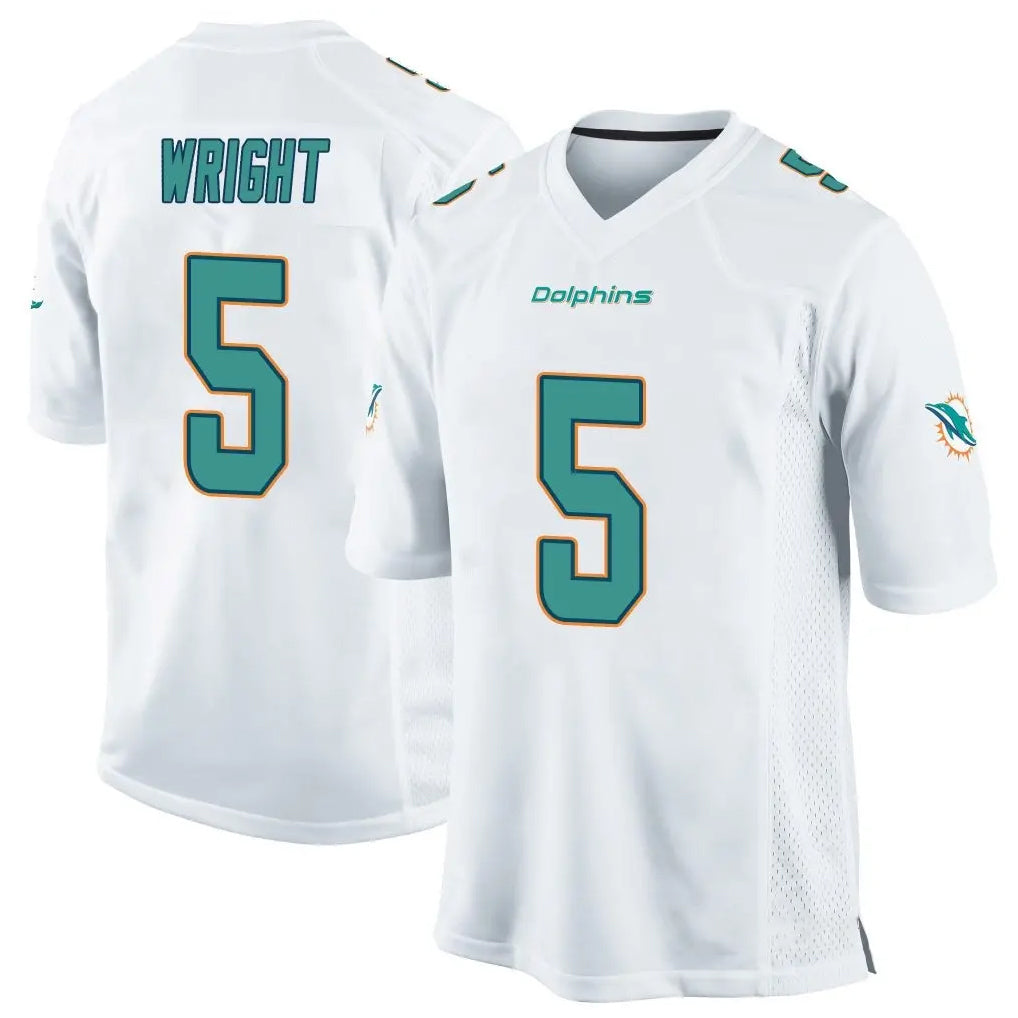 Jdoa M.Dolphins #5 Jaylen Wright Player White Home Game Stitched Jerseys