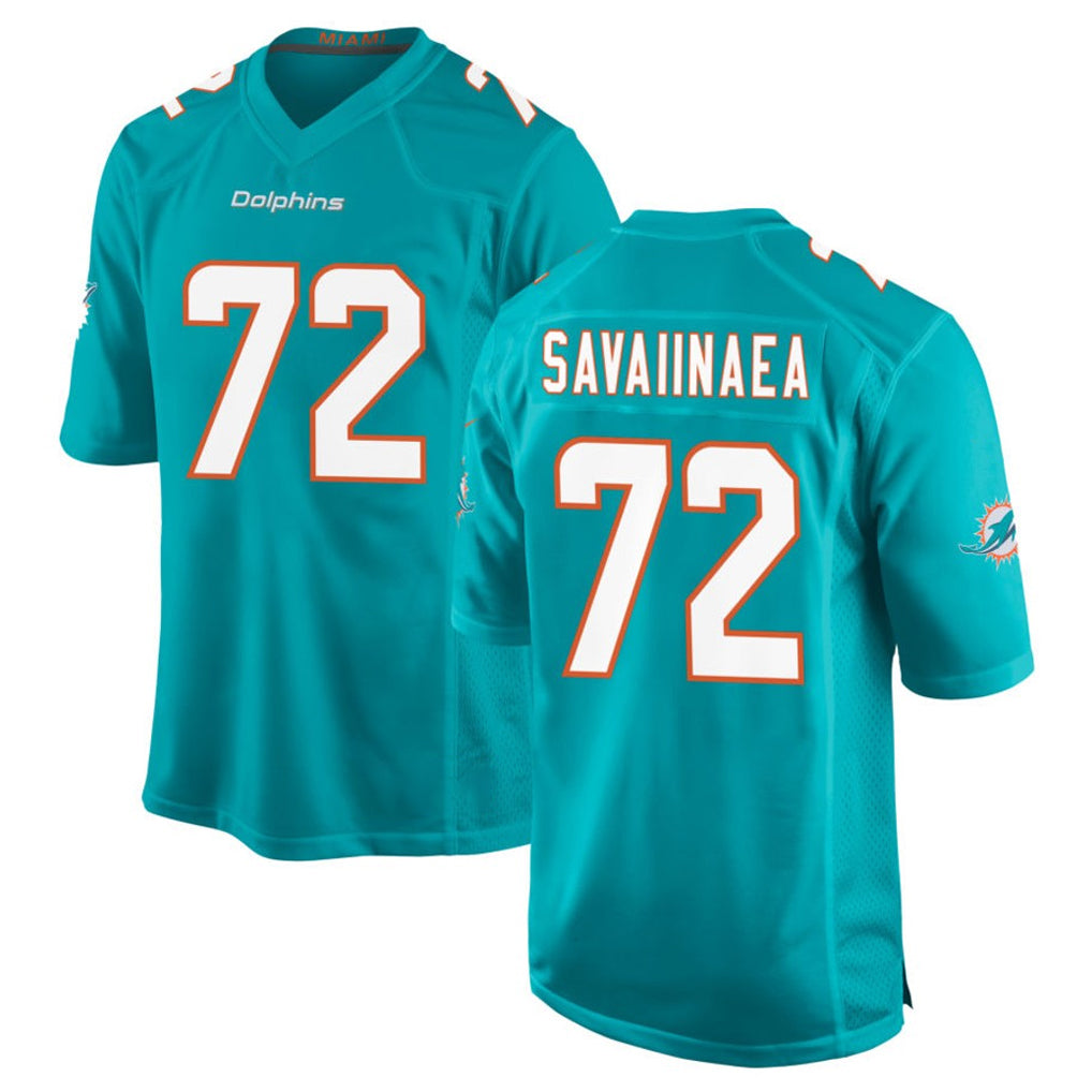 Jdoa M.Dolphins #72 Jonah Savaiinaea Player Aqua Home Game Stitched Jerseys