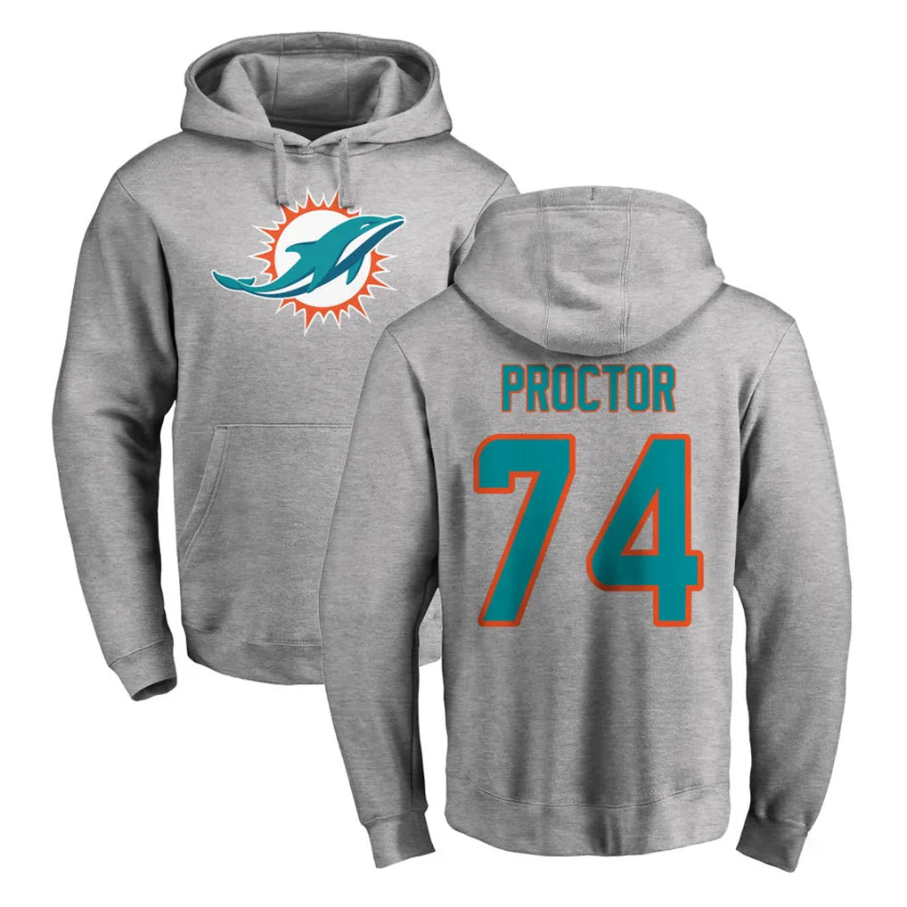 Jdoa M.Dolphins #74 Kadyn Proctor Player Gray LOGO Pullover Hoodies Limited Stitched Jerseys
