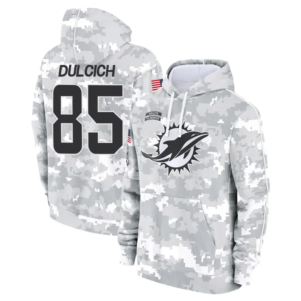 Jdoa M.Dolphins #85 Greg Dulcich Player Arctic Camo Salute to Service Hoodies Limited Game Stitched Jerseys