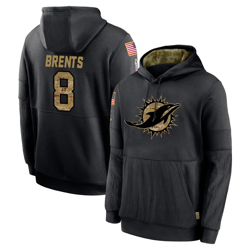Jdoa M.Dolphins #8 JuJu Brents Player Black Salute to Service Hoodies Limited Game Stitched Jerseys