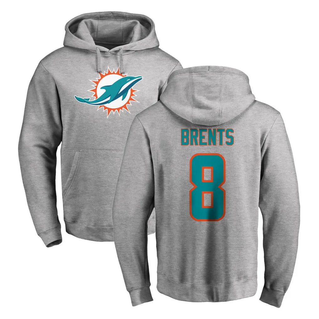 Jdoa M.Dolphins #8 JuJu Brents Player Gray LOGO Pullover Hoodies Limited Stitched Jerseys