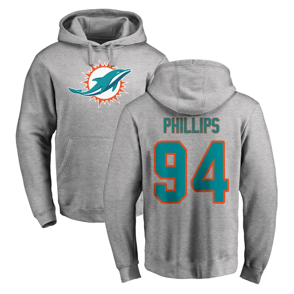 Jdoa M.Dolphins #94 Jordan Phillips Player Gray LOGO Pullover Hoodies Limited Stitched Jerseys