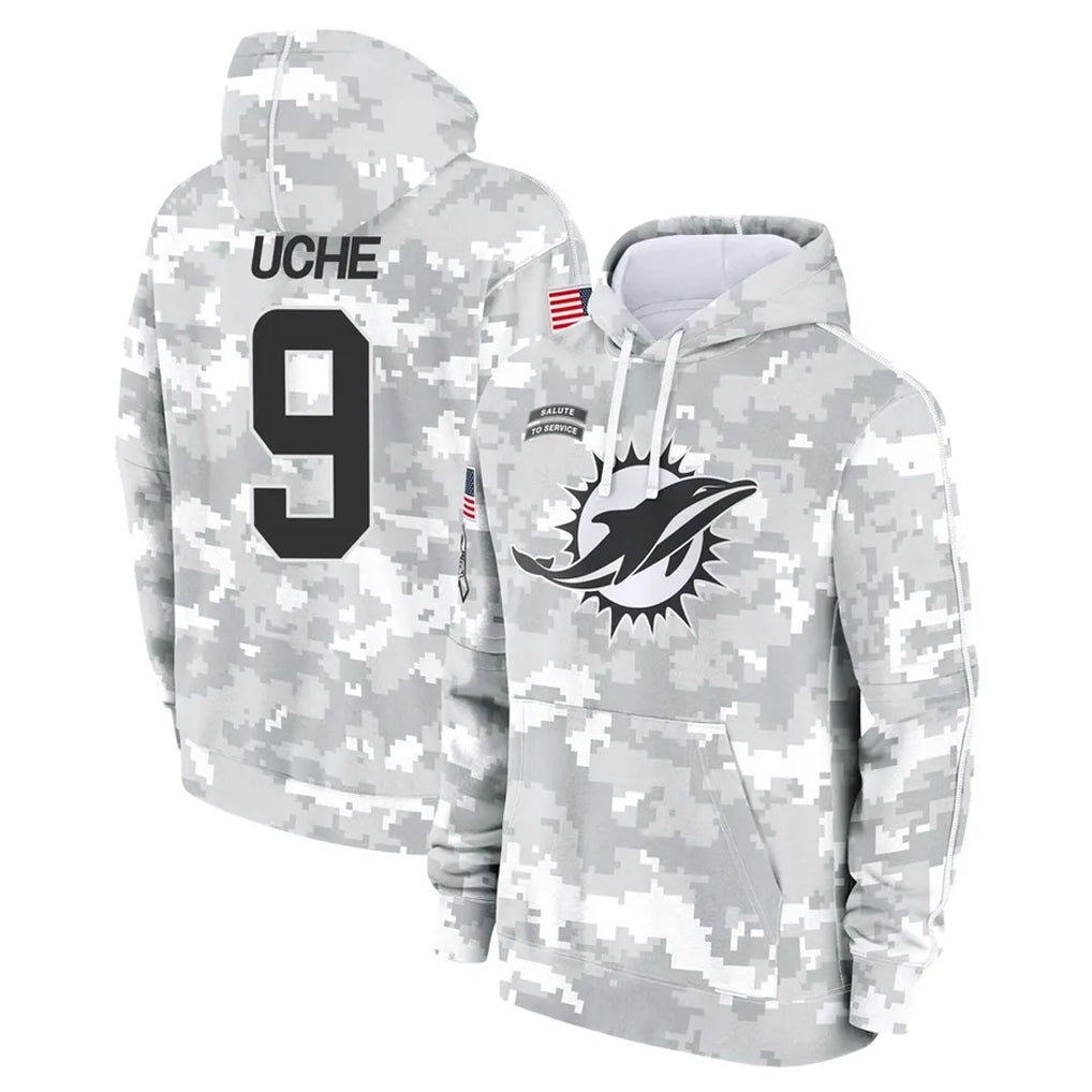 Jdoa M.Dolphins #9 Joshua Uche Player Arctic Camo Salute to Service Hoodies Limited Game Stitched Jerseys