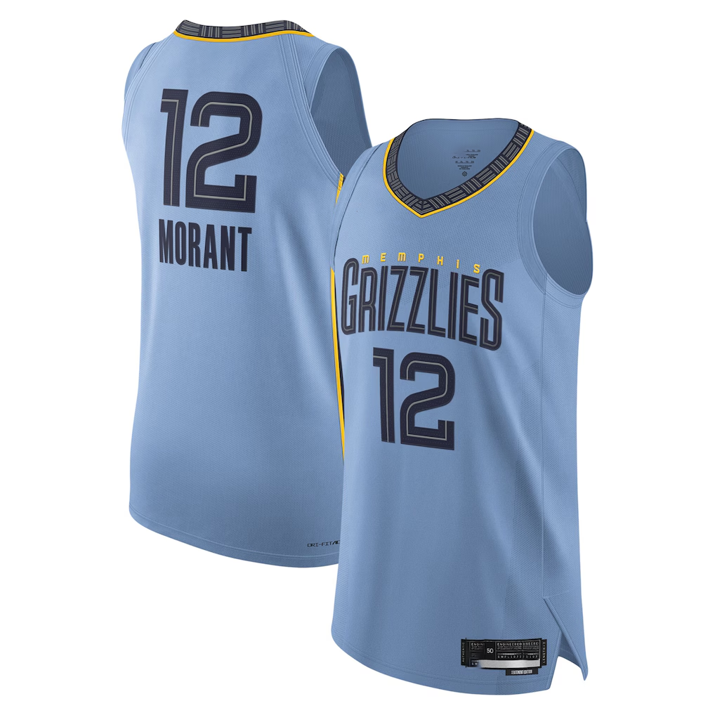 Jdoa M.Grizzlies #12 Ja Morant Light Blue Authentic Player Stitched Jerseys- Statement Edition