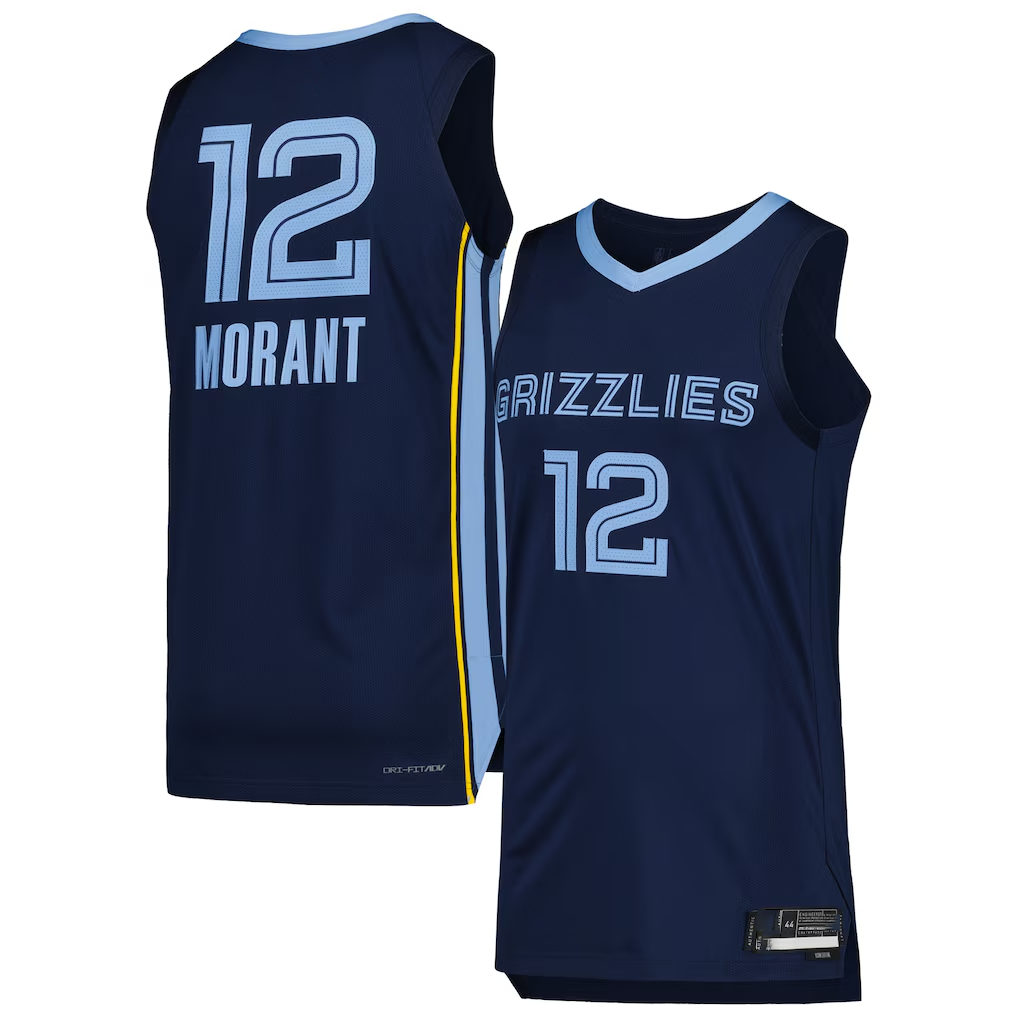 Jdoa M.Grizzlies #12 Ja Morant Navy Authentic Stitched Jerseys- Icon Edition