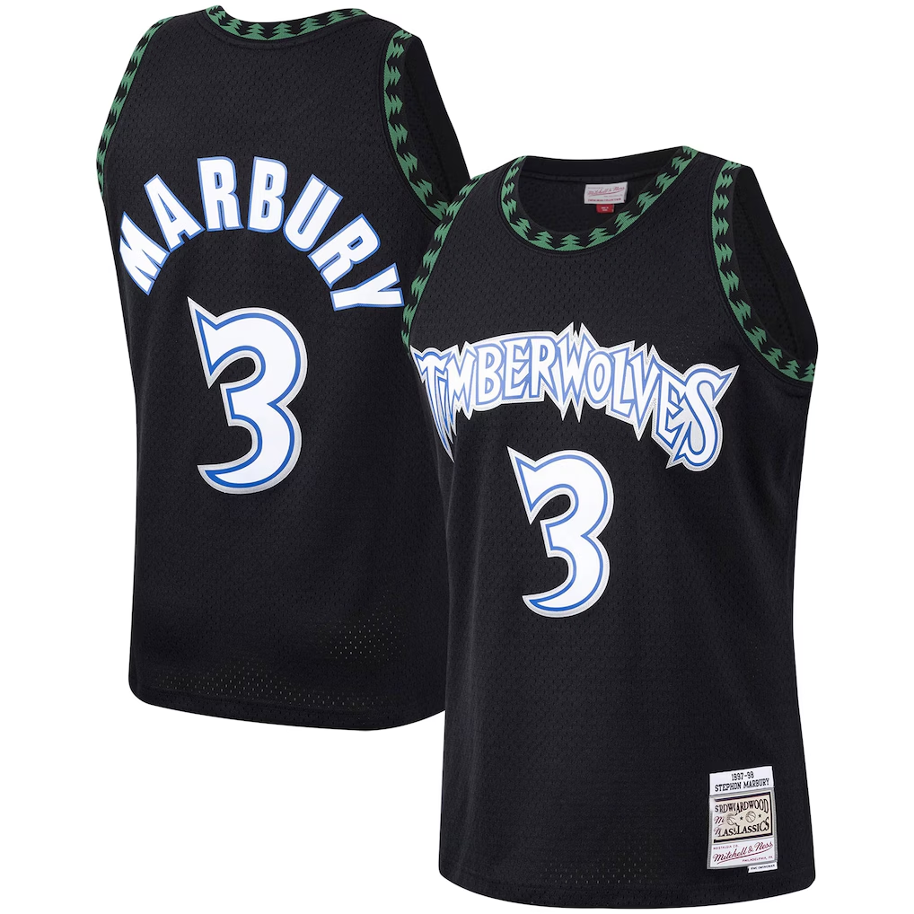 Jdoa M.Timberwolves #3 Stephon Marbury Mitchell & Ness Black 1997-1998 Hardwood Classics Swingman Stitched Jerseys