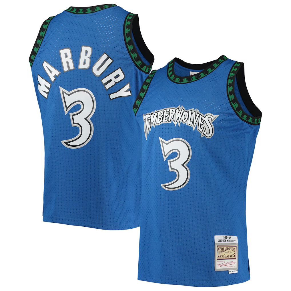 Jdoa M.Timberwolves #3 Stephon Marbury Mitchell & Ness Blue 1996-1997 Hardwood Classics Swingman Stitched Jerseys