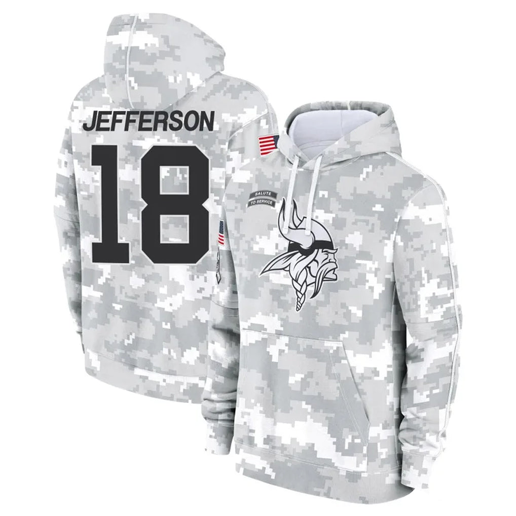 Jdoa MN.Vikings #18 Justin Jefferson Player Arctic Camo Salute to Service Pullover Hoodies Limited Game Stitched Jerseys