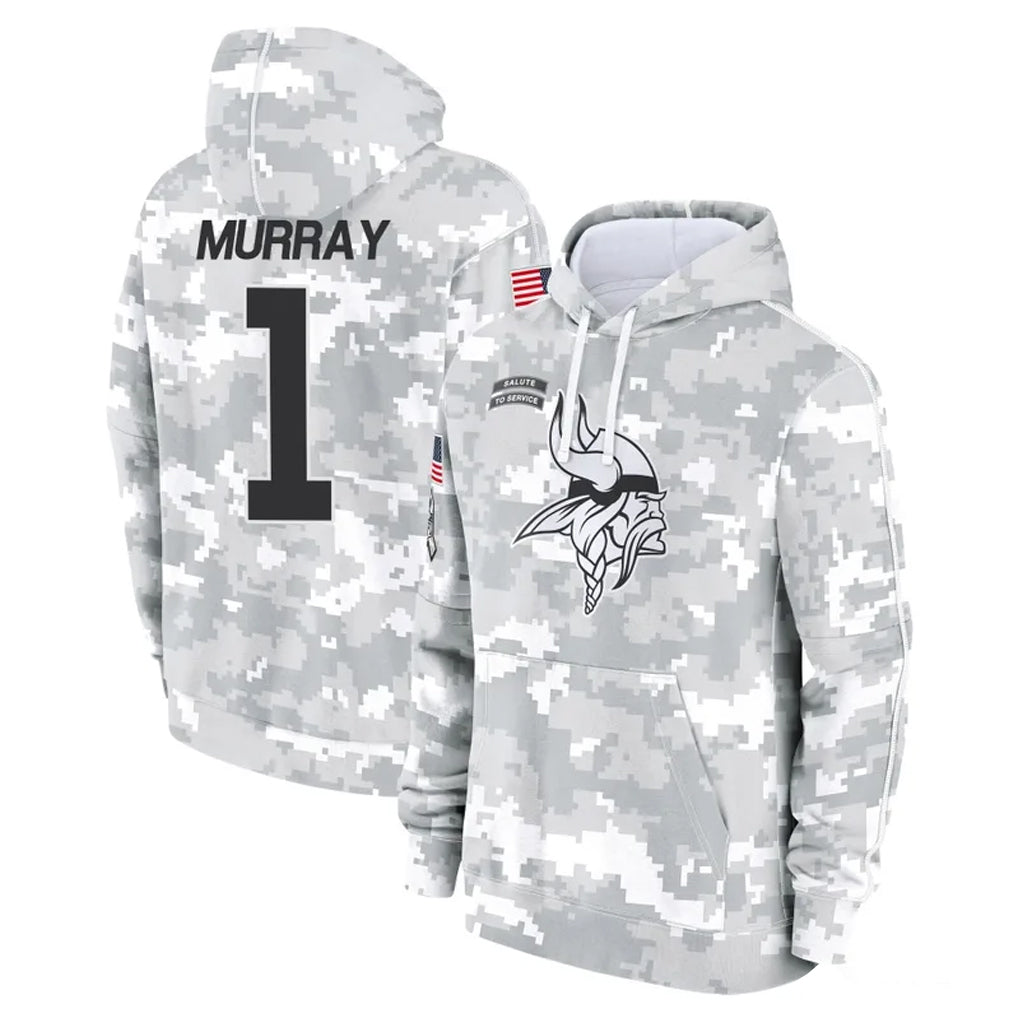 Jdoa MN.Vikings #1 Kyler Murray Player Arctic Camo Salute to Service Pullover Hoodies Limited Game Stitched Jerseys