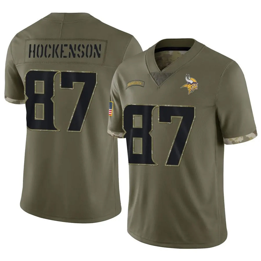 Jdoa MN.Vikings #87 T.J. Hockenson Player Salute To Service Limited Olive Stitched Jerseys
