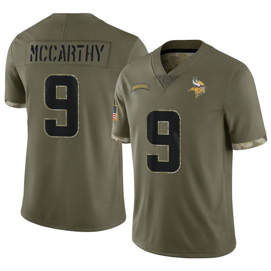 Jdoa MN.Vikings #9 J.J. McCarthy Player Salute To Service Limited Olive Stitched Jerseys