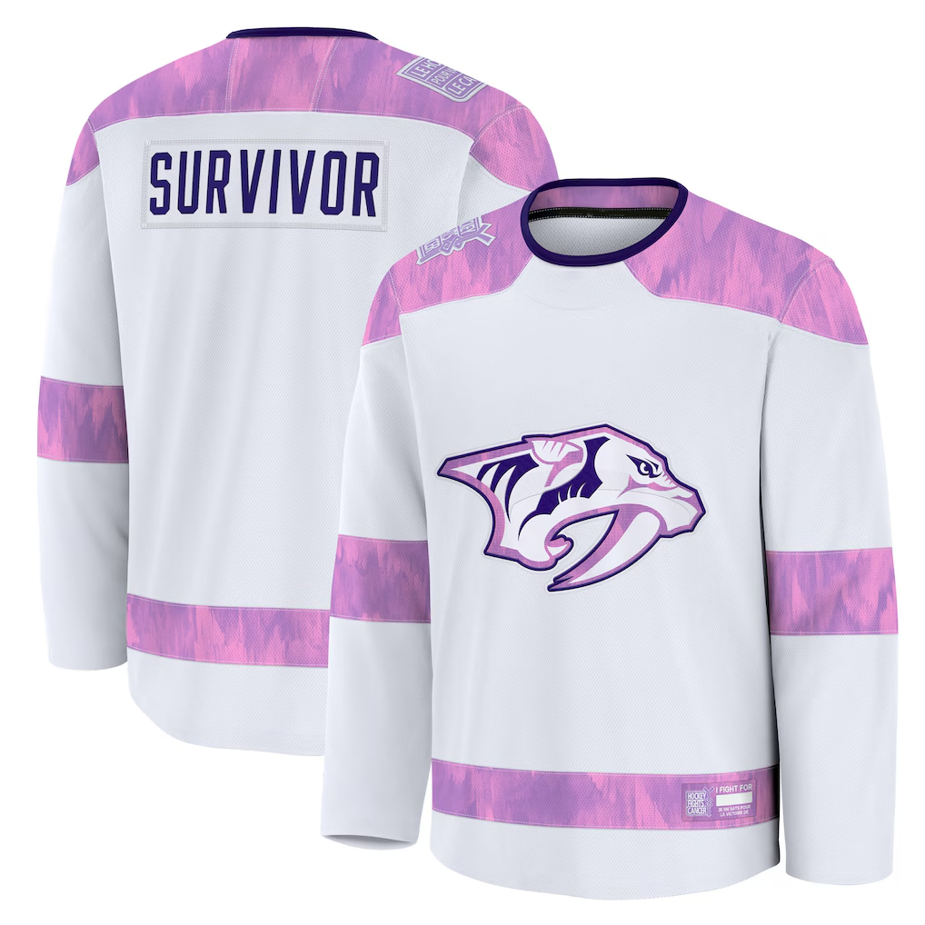 Jdoa N.Predators White Hockey Fights Cancer Survivor Practice Jerseys