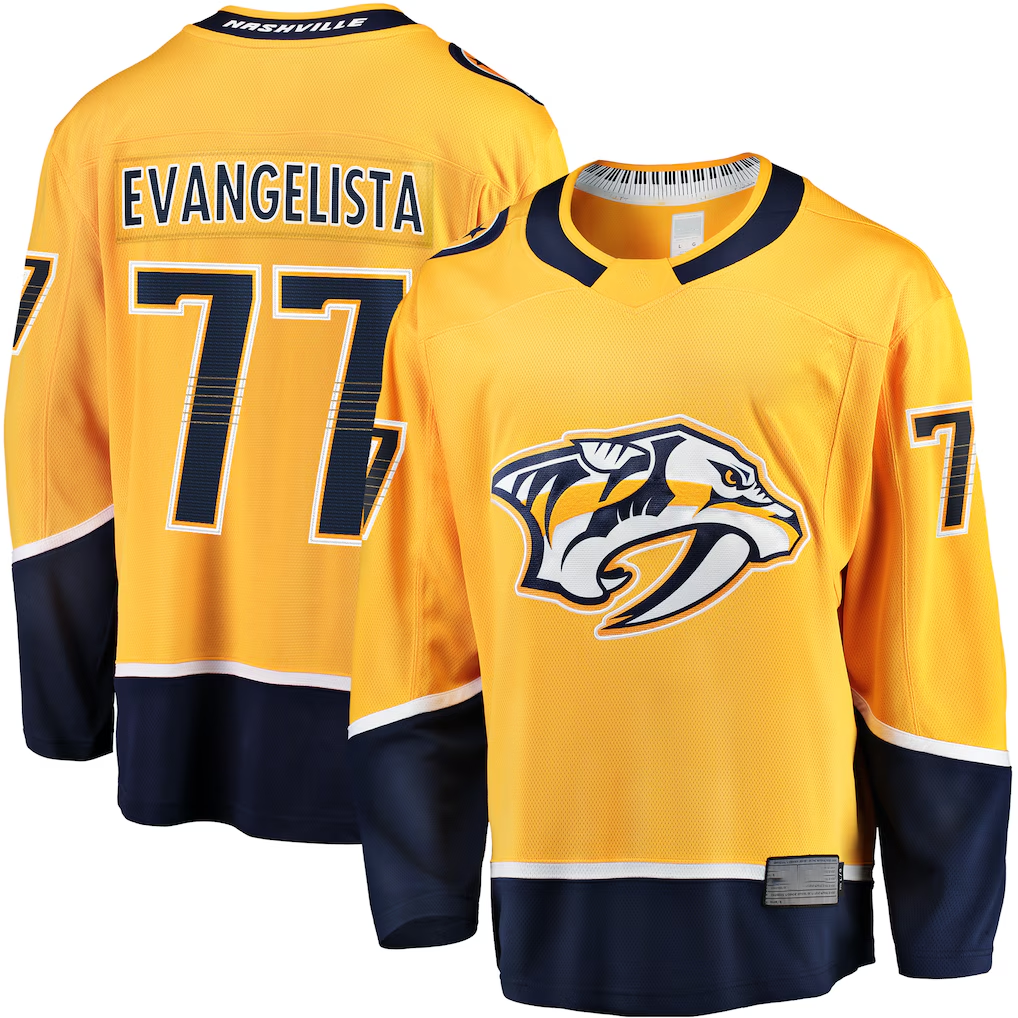Jdoa N.Predators #77 Luke Evangelista Gold Premier Breakaway Player Jerseys