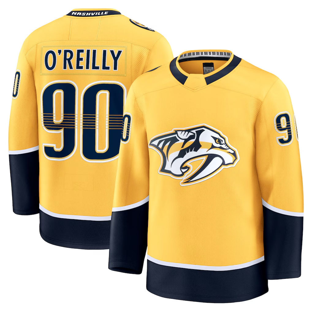 Jdoa N.Predators #90 Ryan O'Reilly Yellow Home Premium Jerseys