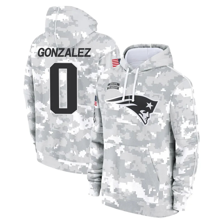 Jdoa NE.Patriots #0 Christian Gonzalez Player Salute to Service Hoodies Stitched Jerseys