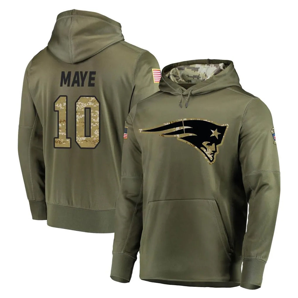 Jdoa NE.Patriots #10 Drake Maye Player Olive Salute to Service Pullover Hoodies Home Game Stitched Jerseys
