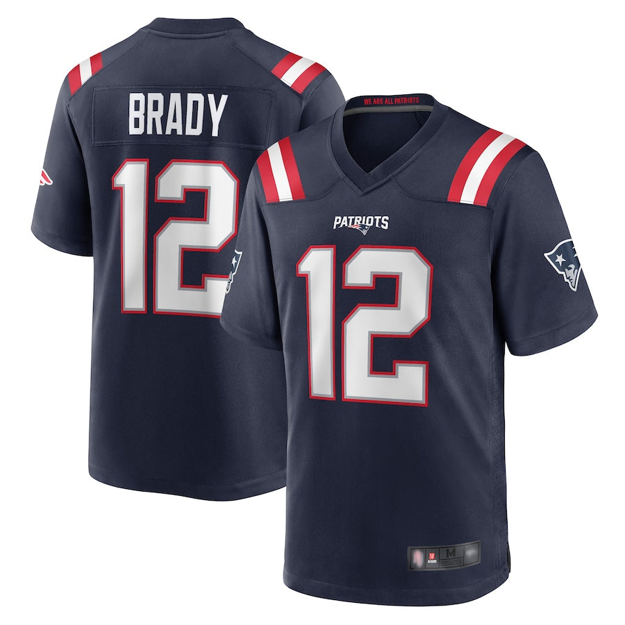 Jdoa NE.Patriots #12 Tom Brady Player Navy Game Replica Stitched Jerseys
