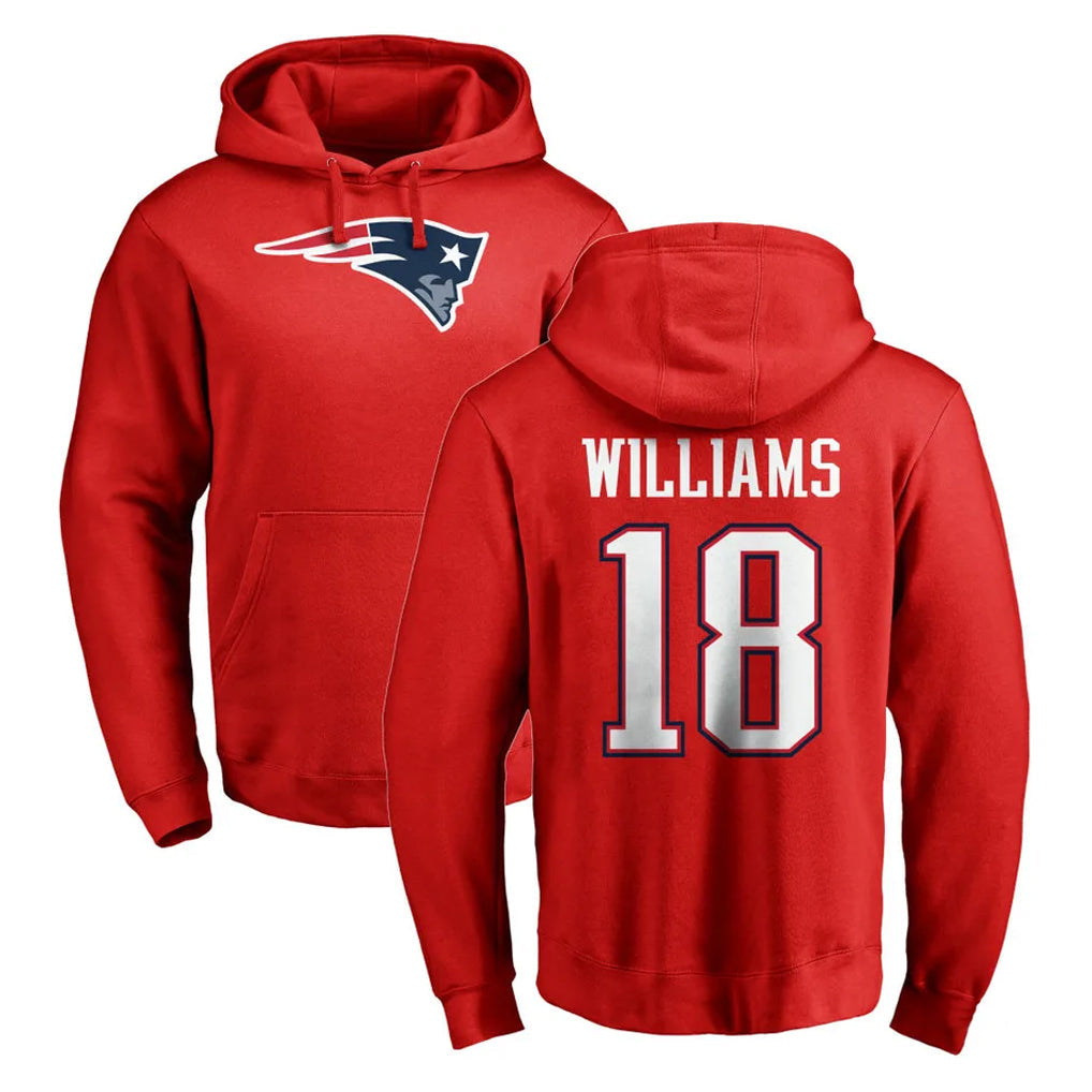 Jdoa NE.Patriots #18 Kyle Williams Player Red LOGO Pullover Hoodies Home Game Stitched Jerseys