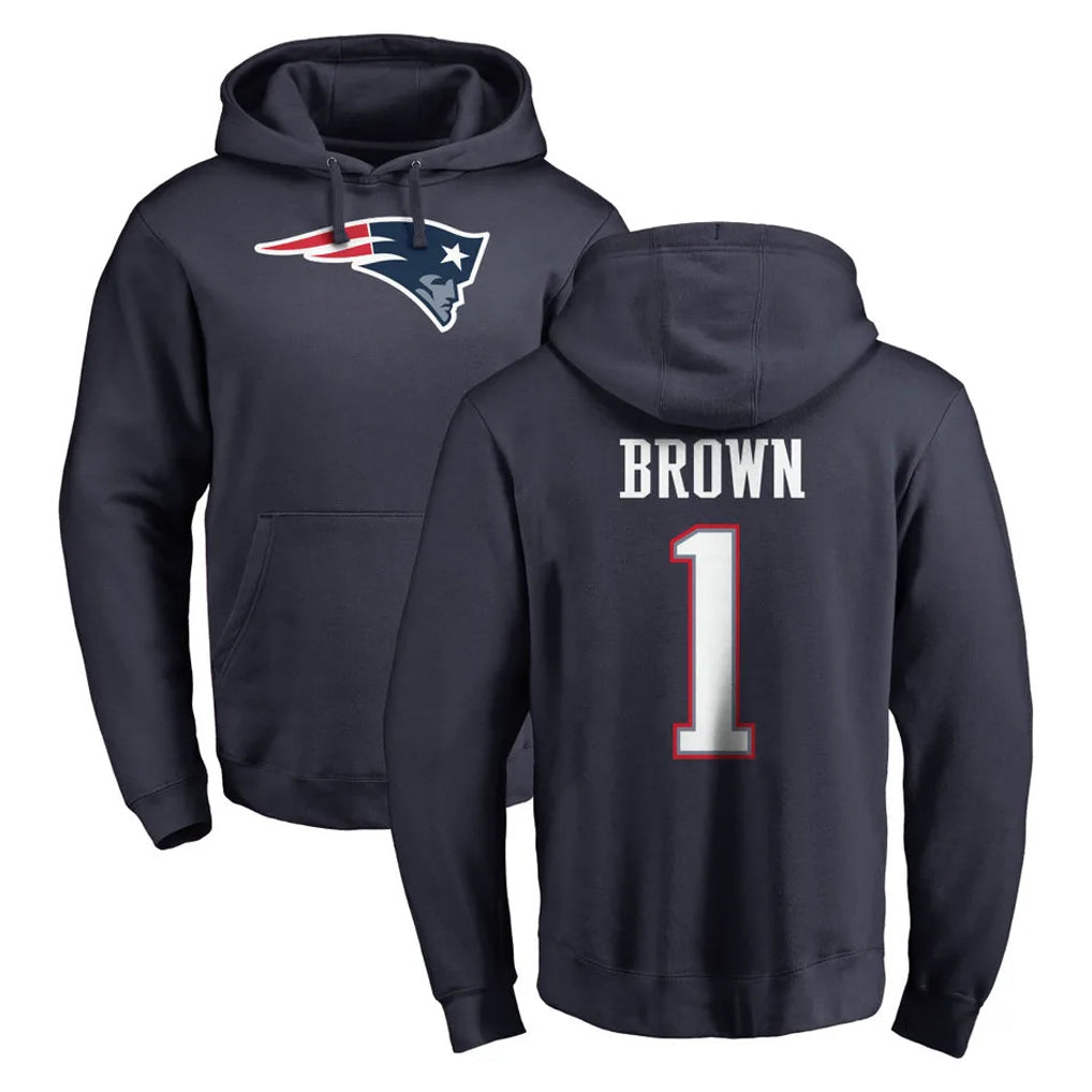 Jdoa NE.Patriots #1 A.J. Brown Player Navy LOGO Pullover Hoodies Home Game Stitched Jerseys