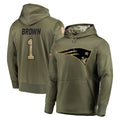 Jdoa NE.Patriots #1 A.J. Brown Player Olive Salute to Service Pullover Hoodies Home Game Stitched Jerseys
